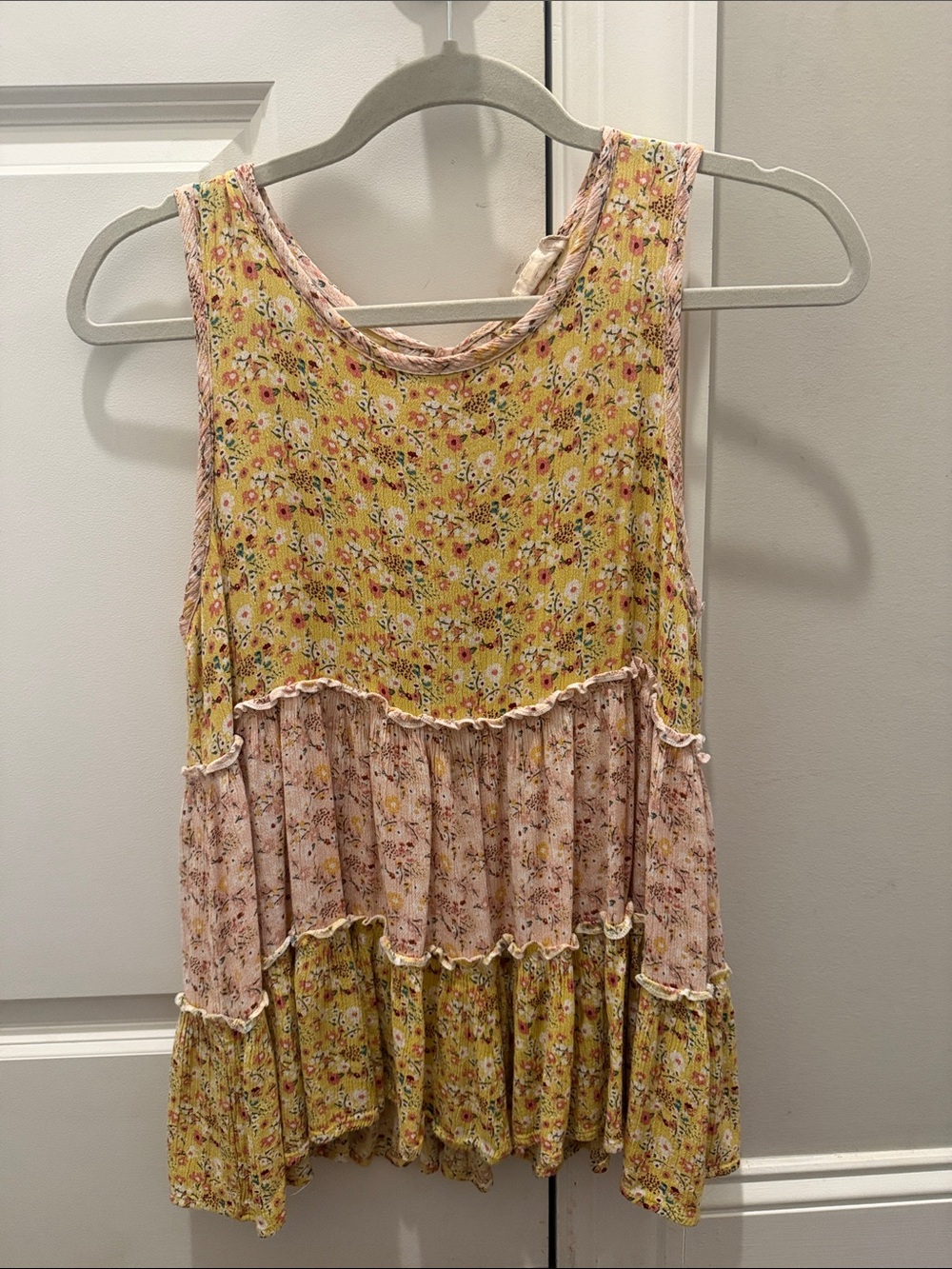 Altar'd State Yellow and Pink Floral Tiered Tank Top